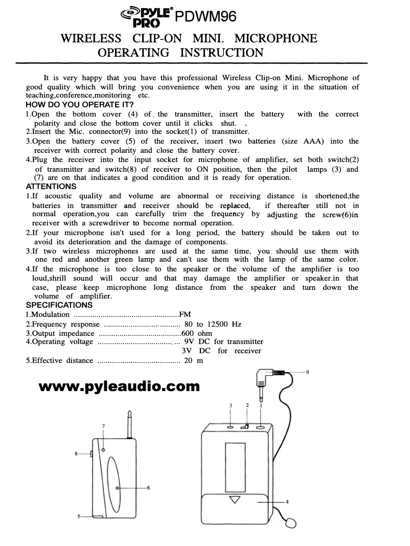 Página 1 del manual Manual de usuario Pyle PDWM96