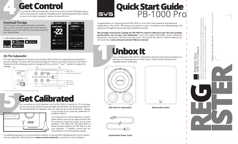 Page 1 de la notice Guide de démarrage rapide SVS PB-1000 Pro