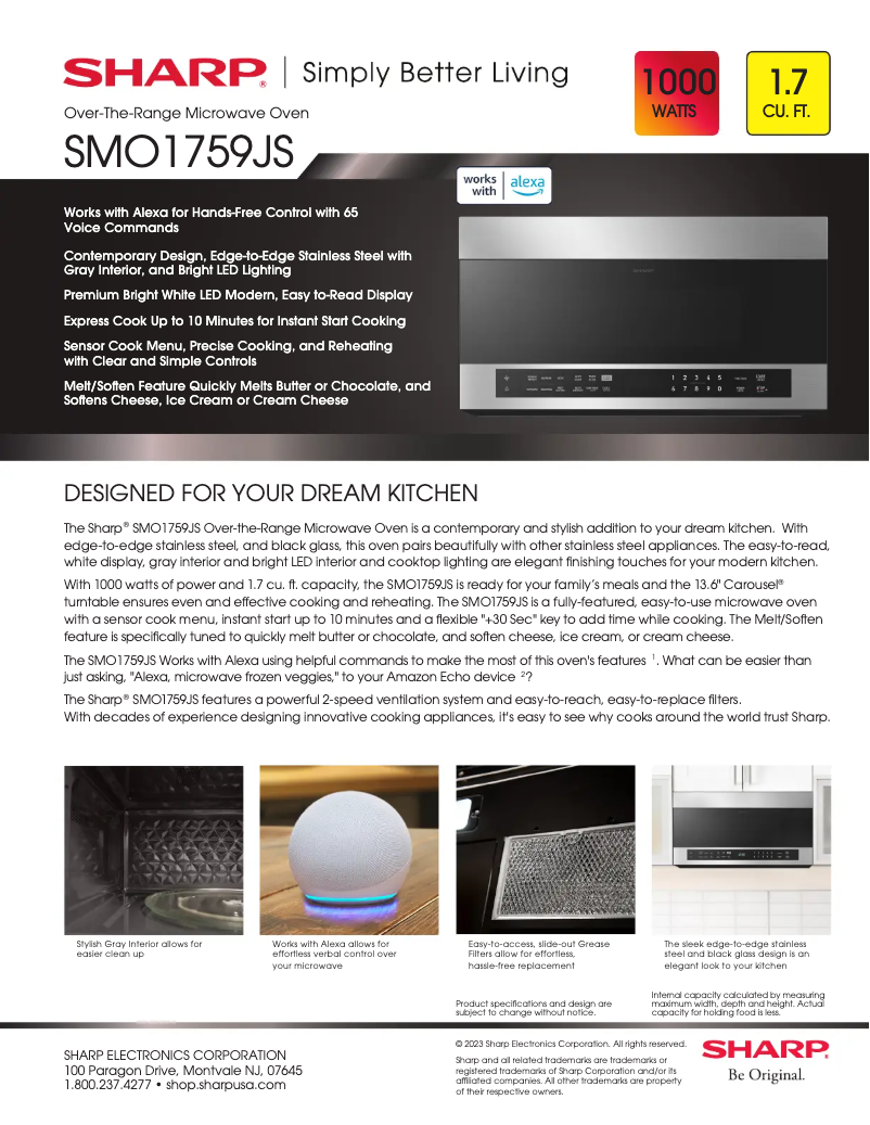 Page 1 de la notice Fiche technique Sharp SMO1759JS