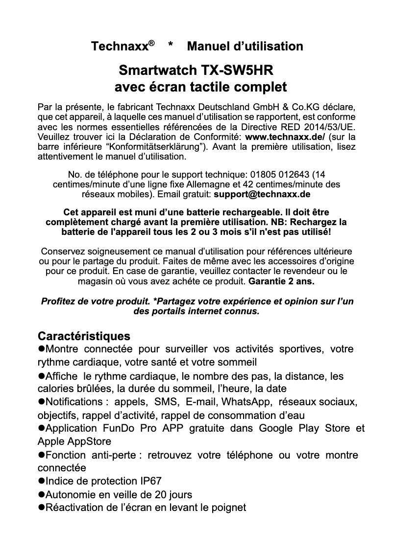 Page 1 de la notice Manuel utilisateur Technaxx TX-SW5HR