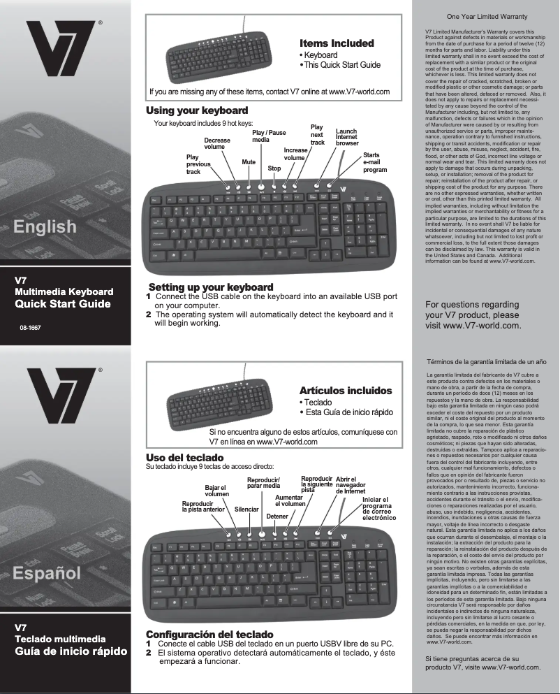 Página 1 del manual Manual de usuario V7 Multimedia Keyboard KM0B1-6E5