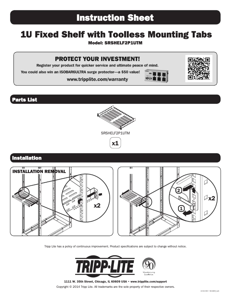 Página 1 del manual Manual de usuario Tripp Lite SRSHELF2P1UTM