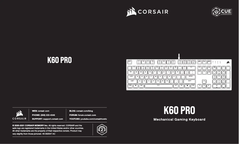 Page 1 de la notice Manuel utilisateur Corsair K60 PRO