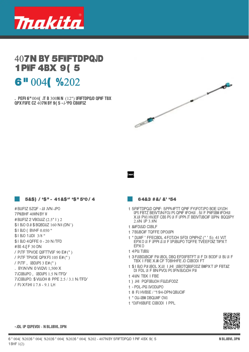 Page 1 de la notice Fiche technique Makita UA004G