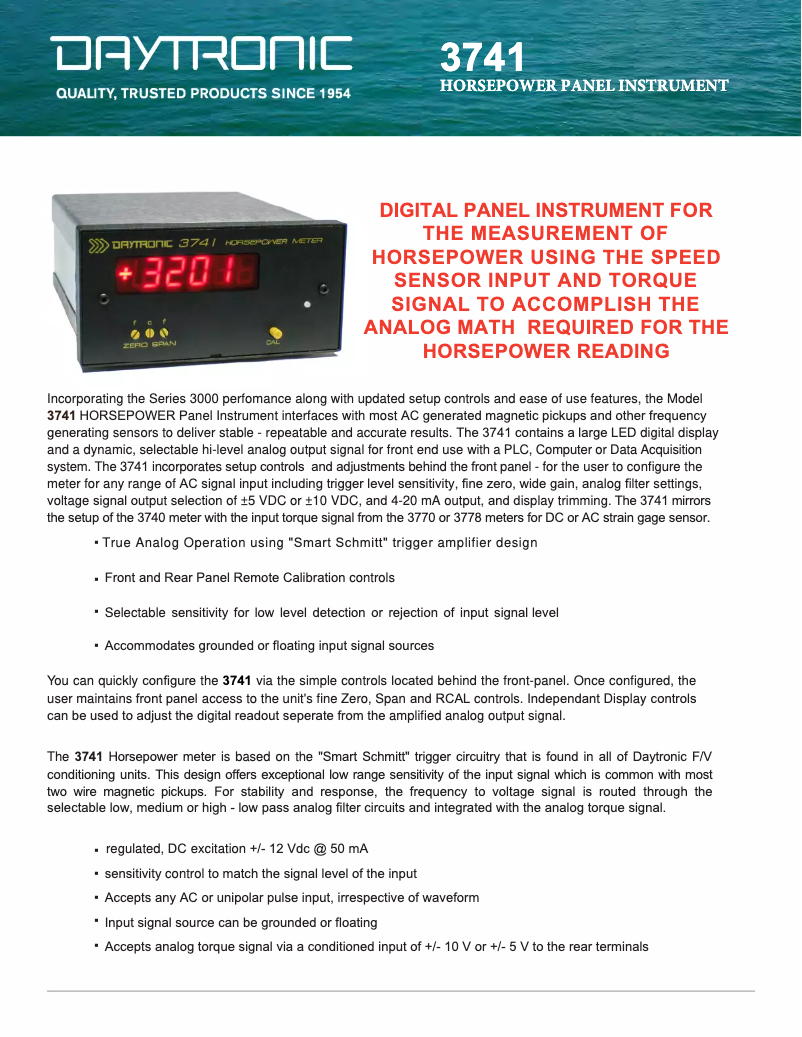 Page 1 de la notice Fiche technique Daytronic 3741DC