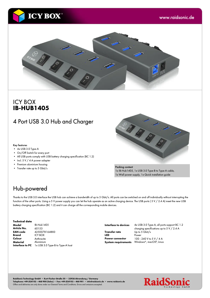 Image de la première page du manuel de l'appareil IB-HUB1405