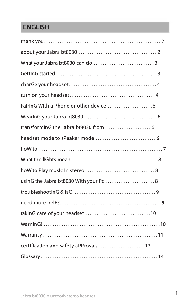 Page n°1 - Manuel utilisateur Jabra BT8030