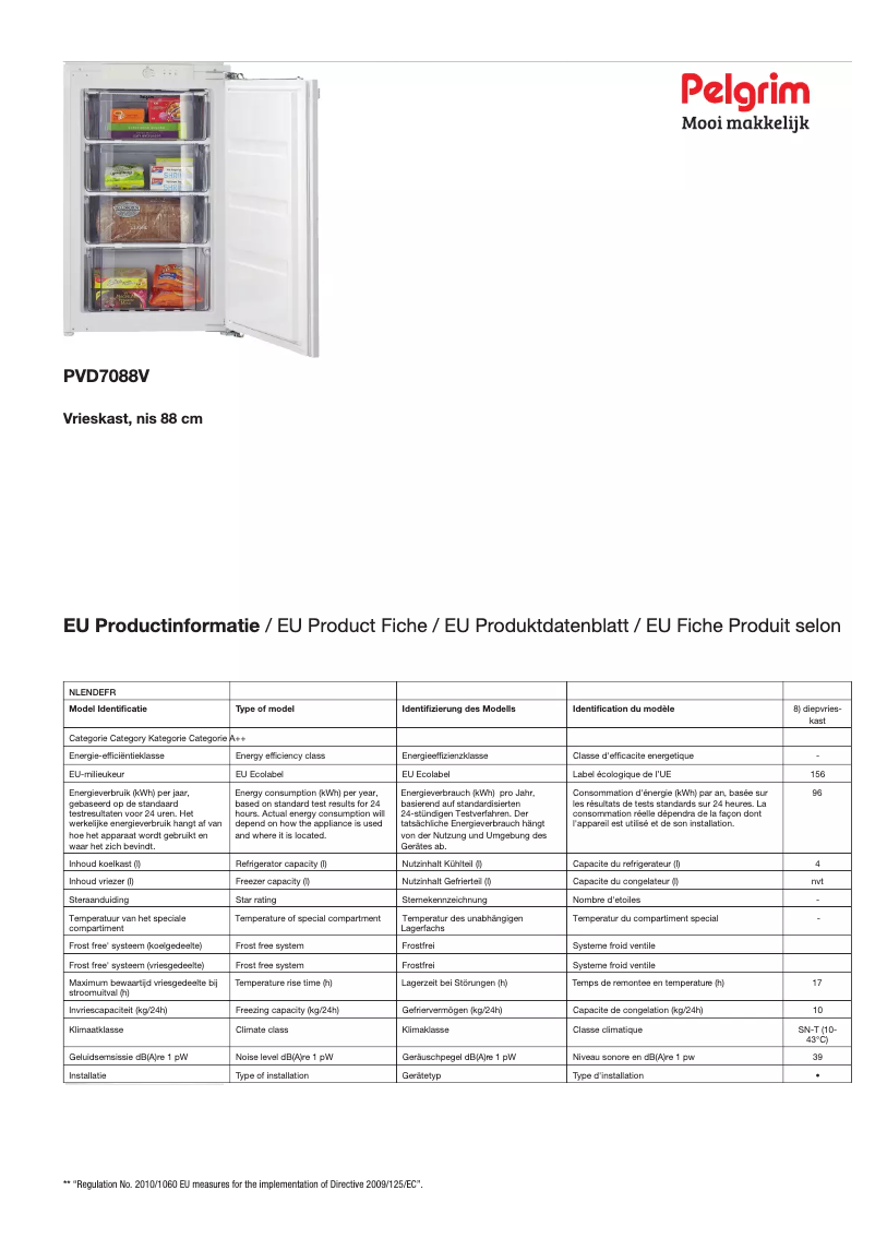 Page n°1 - Fiche technique Pelgrim PVD7088V