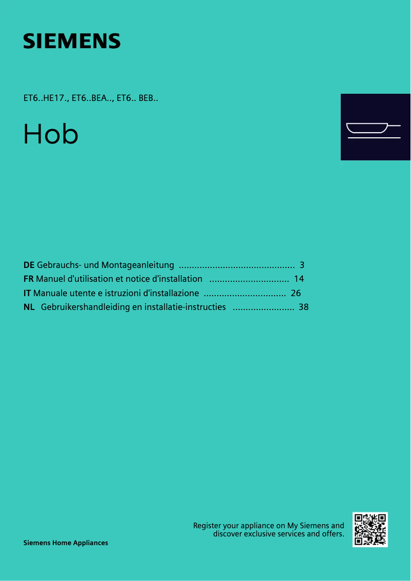 Page 1 de la notice Instructions / montage Siemens ET645HE17