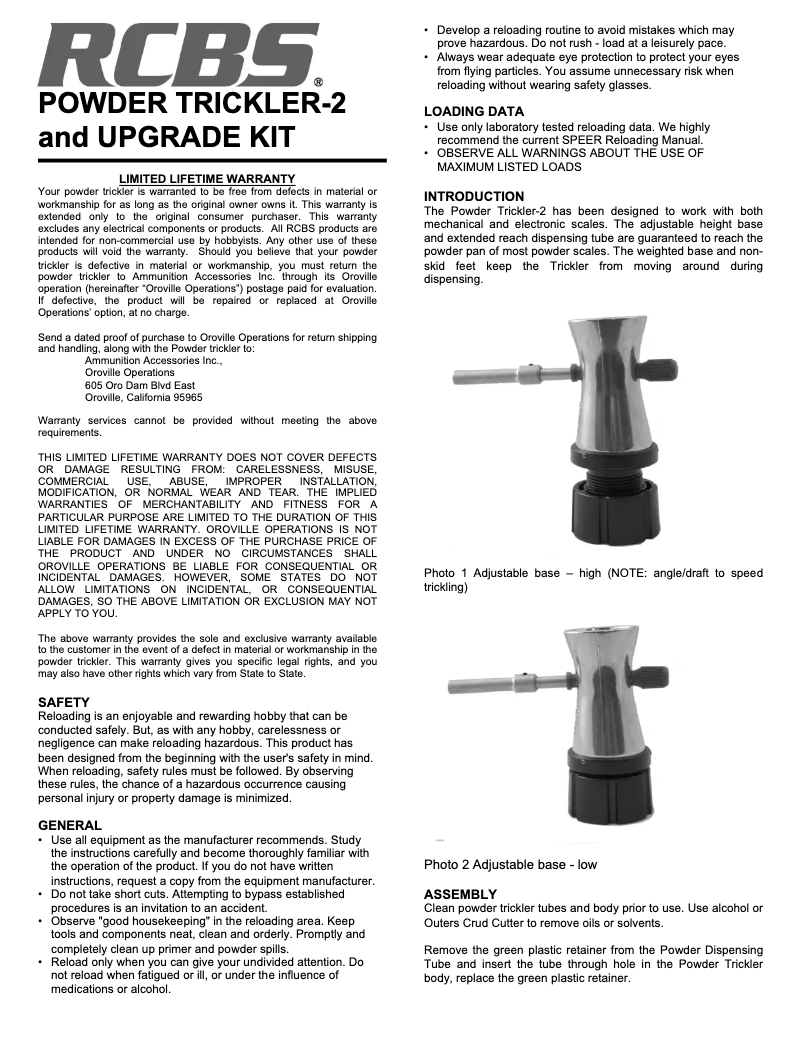 Page n°1 - Manuel utilisateur RCBS Powder Trickler-2