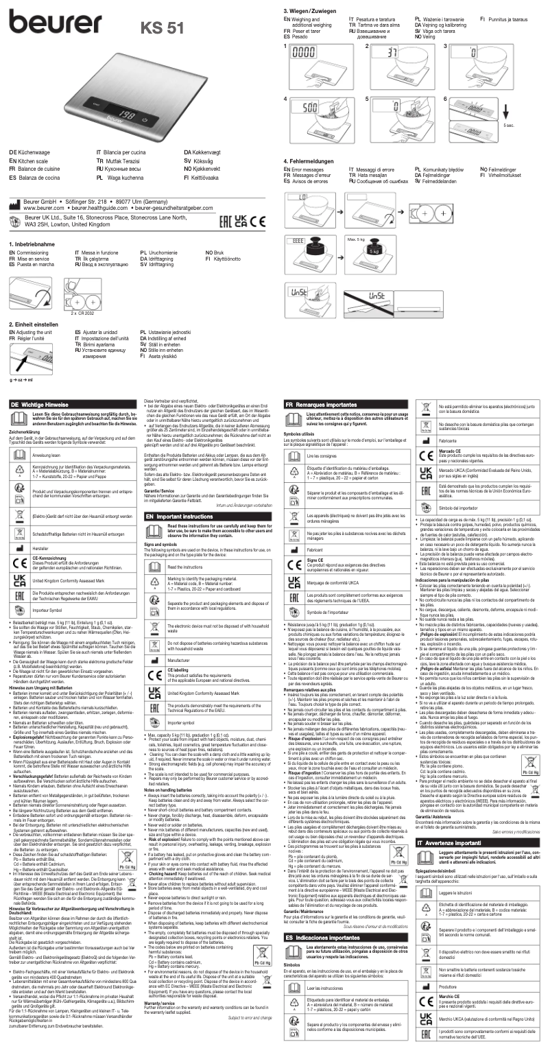 Page 1 de la notice Manuel utilisateur Beurer KS 51