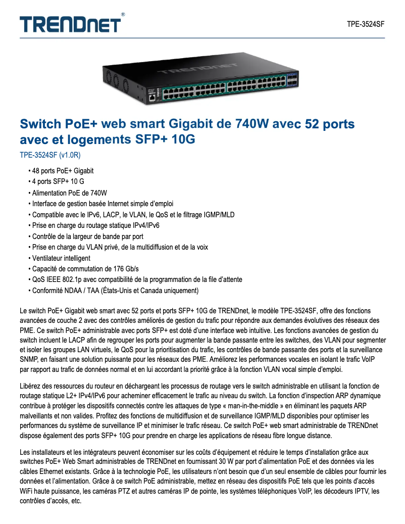 Page n°1 - Fiche technique TRENDnet TPE-3524SF