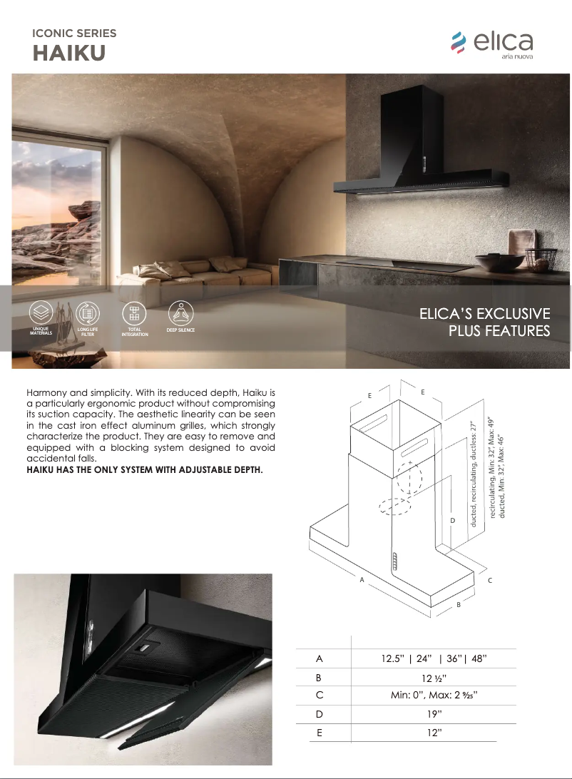 Page 1 de la notice Fiche technique Elica Haiku PRF0157421