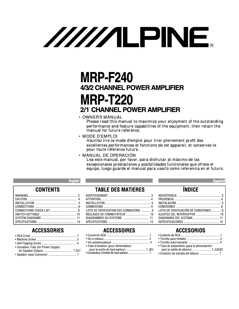 Page 1 de la notice Manuel utilisateur Alpine MRP-F240