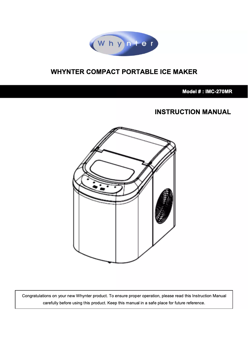 Page 1 de la notice Manuel utilisateur Whynter IMC-270MR