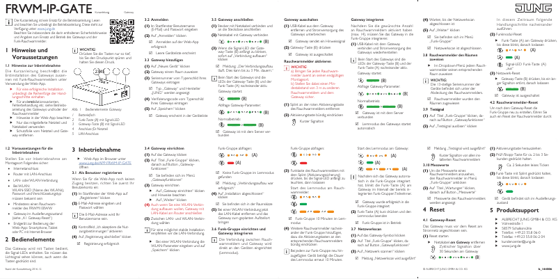 Page 1 de la notice Guide de démarrage rapide JUNG FRWM-IP-GATE