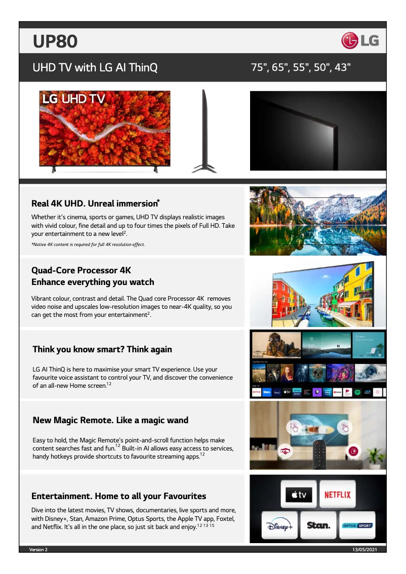 Page n°1 - Fiche technique LG 65UP8000PTB