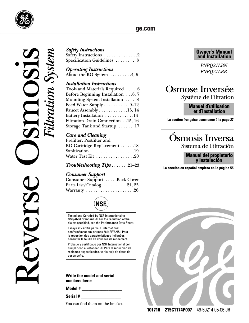 Page 1 de la notice Manuel d'utilisation et d'entretien GE Profile PNRQ21LBN