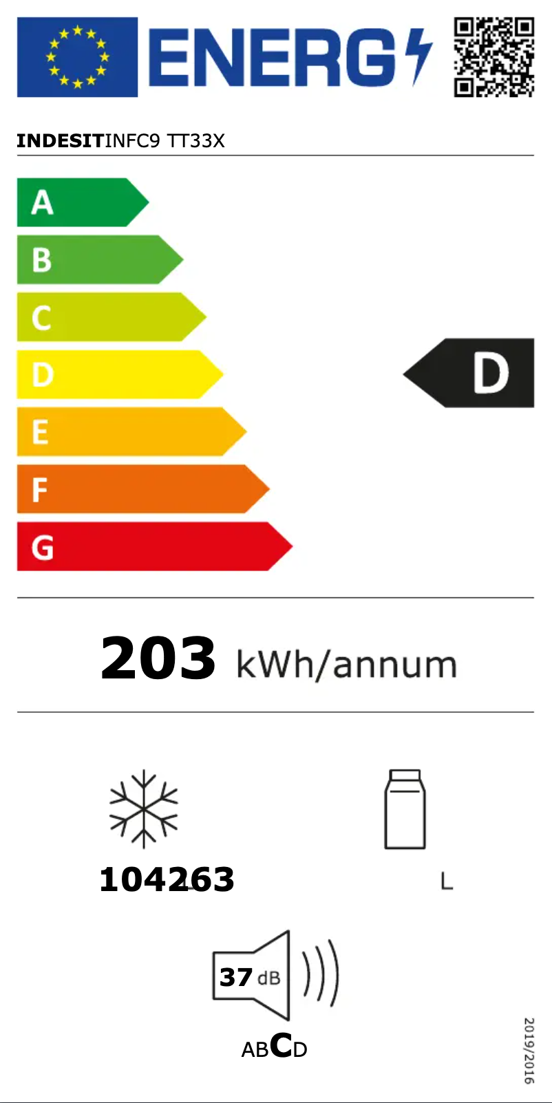 Página 1 del manual Etiqueta energética Indesit INFC9 TT33X
