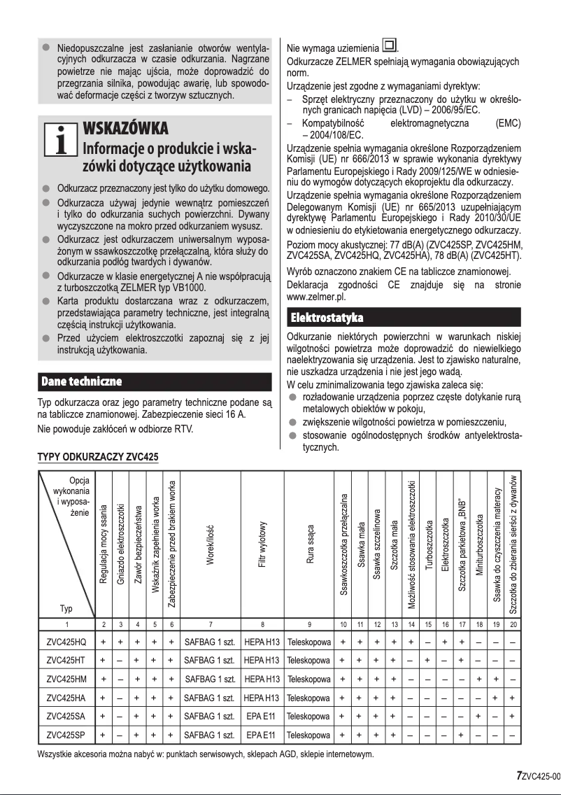 Page n°1 - Manuel utilisateur Zelmer ZVC425SP