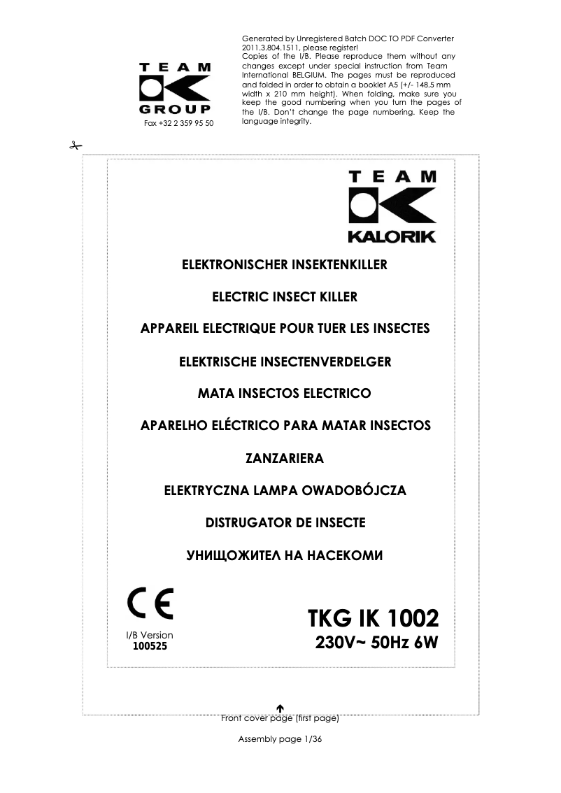 Page 1 de la notice Manuel utilisateur Kalorik TKG IK 1002