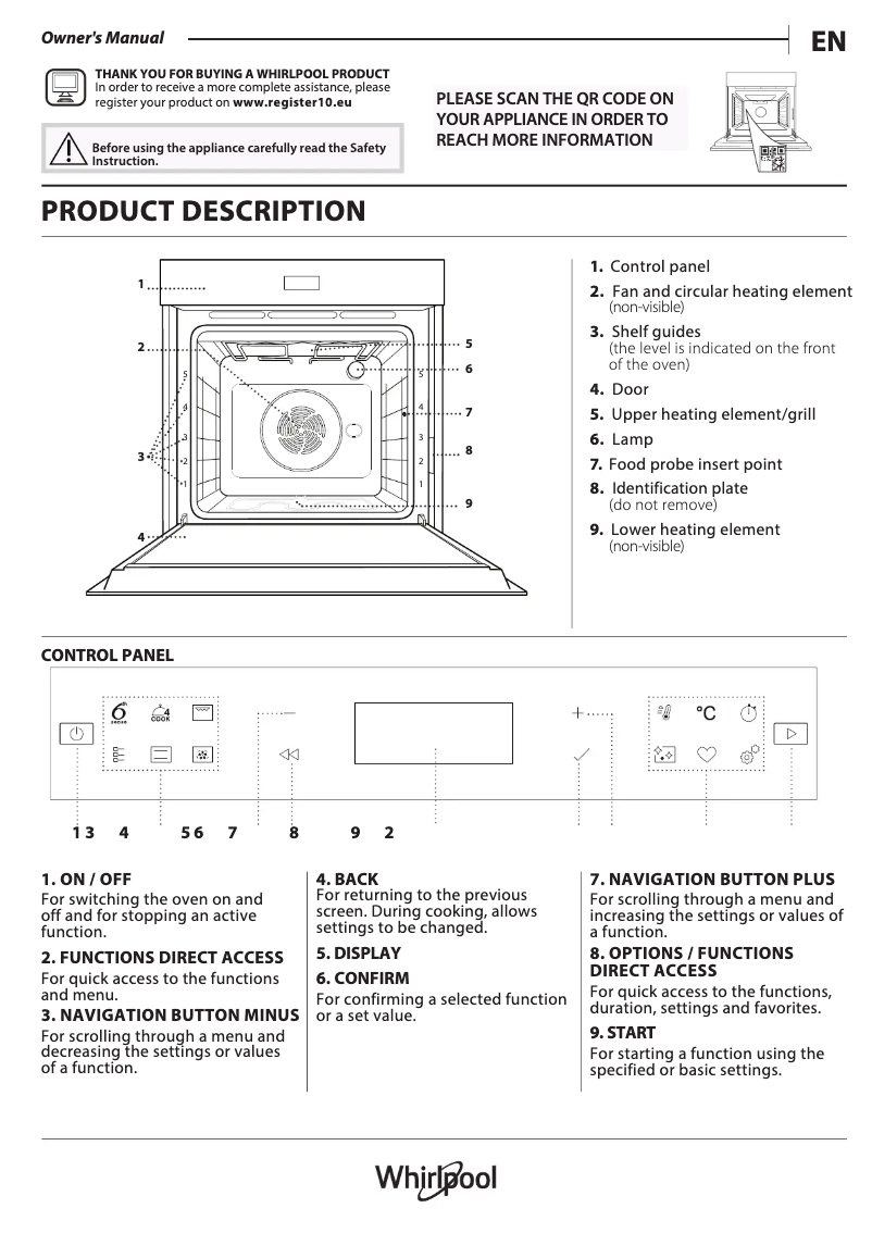 Page 1 de la notice Guide d'installation Whirlpool WOI78FPT1SXA