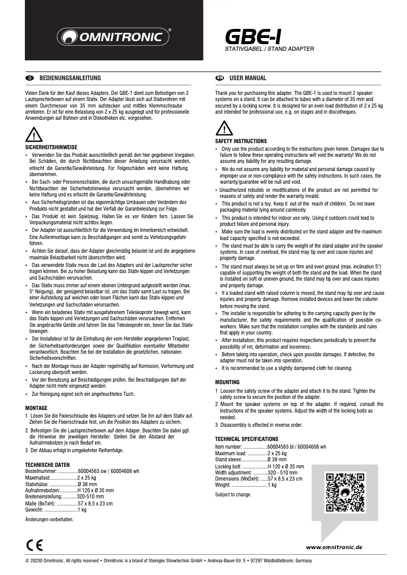 Page 1 de la notice Manuel utilisateur Omnitronic GBE-1