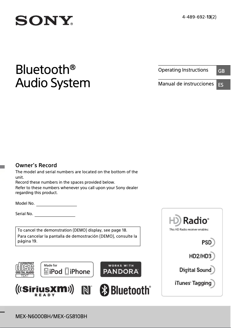Page 1 de la notice Manuel utilisateur Sony MEX-GS810BH