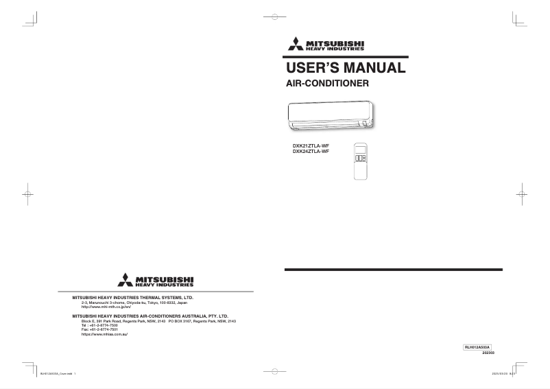 Page 1 de la notice Manuel utilisateur Mitsubishi DXK12ZTLA-WF