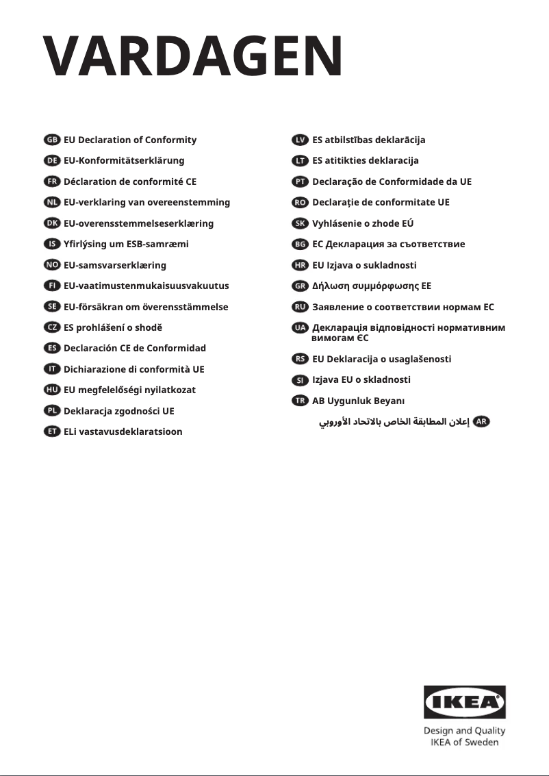 Image de la première page du manuel de l'appareil VARDAGEN