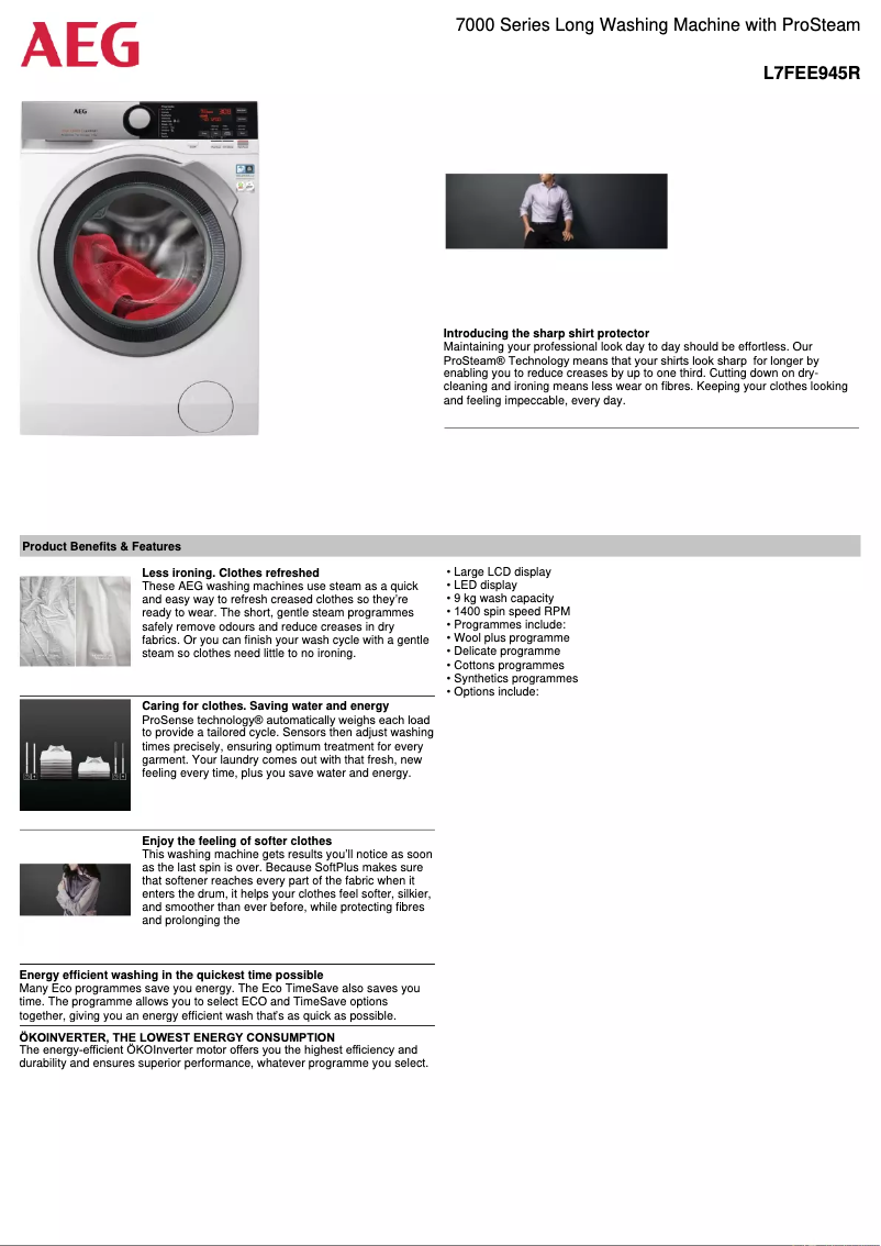Page n°1 - Fiche technique AEG L7FEE945R