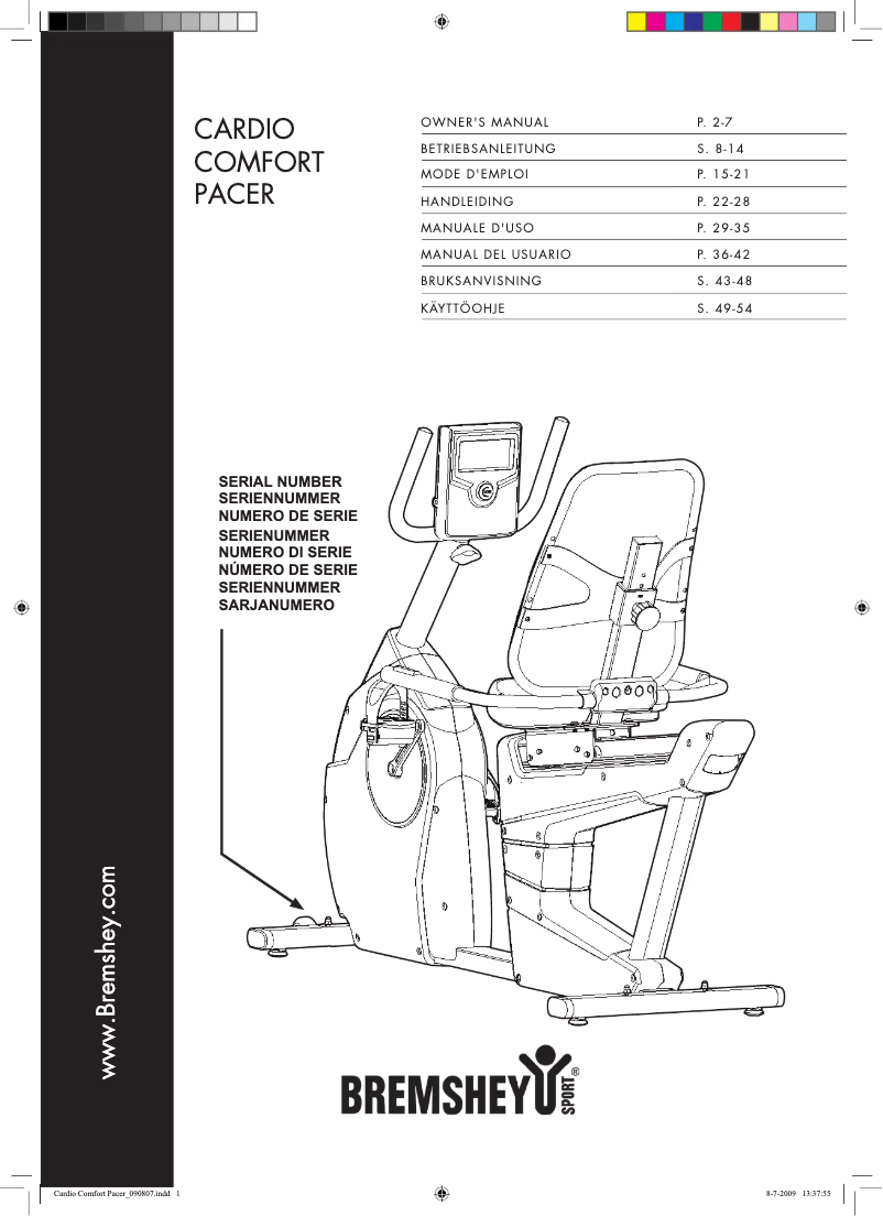Page 1 de la notice Manuel utilisateur Bremshey Cardio Comfort Pacer