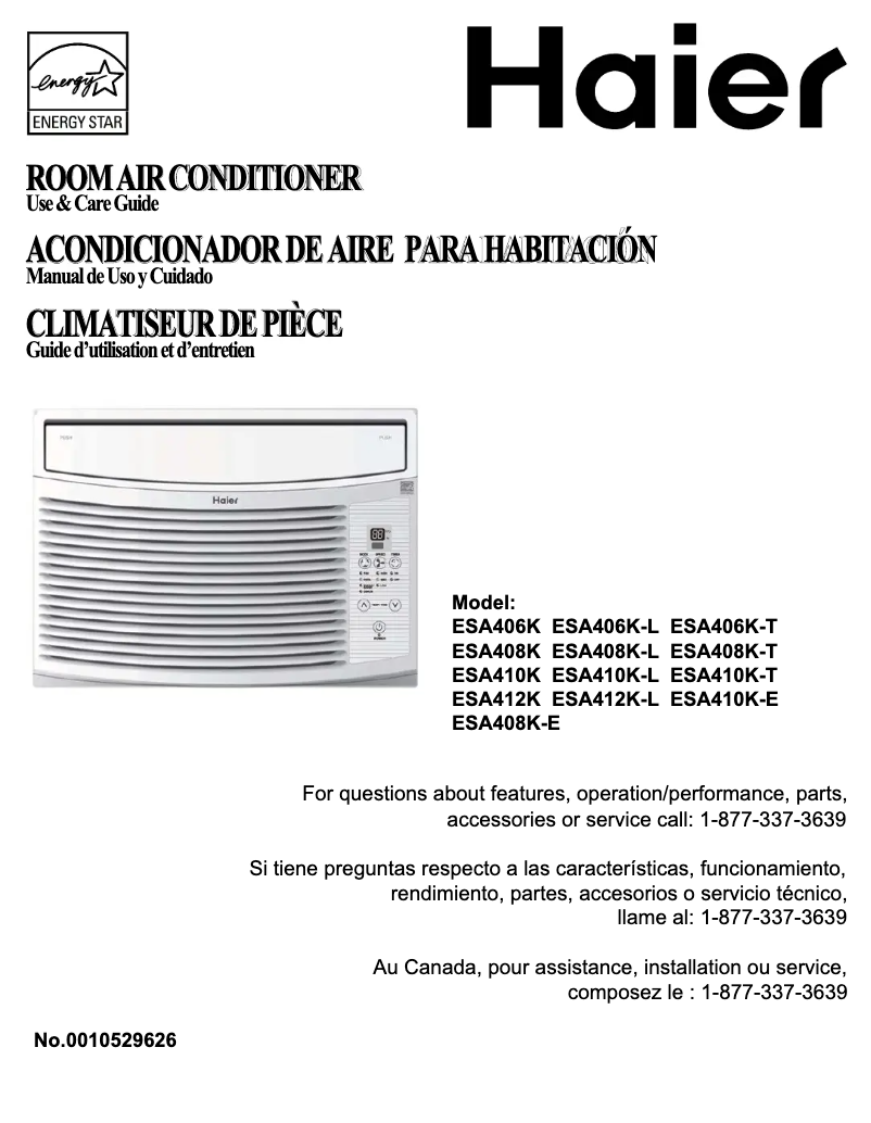 Page n°1 - Manuel utilisateur Haier ESA406K