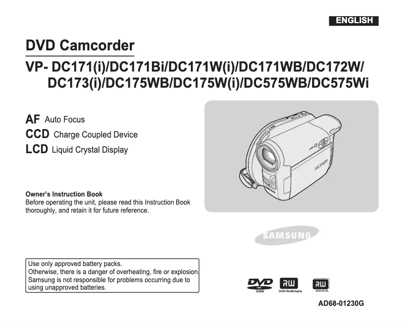 Page n°1 - Manuel utilisateur Samsung VP-DC175WB