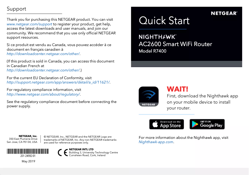 Page 1 de la notice Guide d'installation Netgear Nighthawk R7400