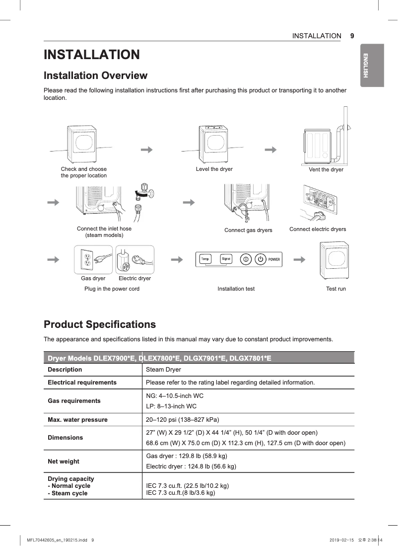 Page n°1 - Guide d'installation LG DX7901BE