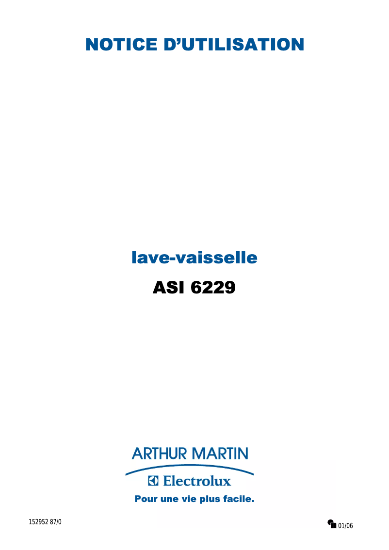 Page 1 de la notice Manuel utilisateur Arthur Martin-Electrolux ASI 6229 ALU