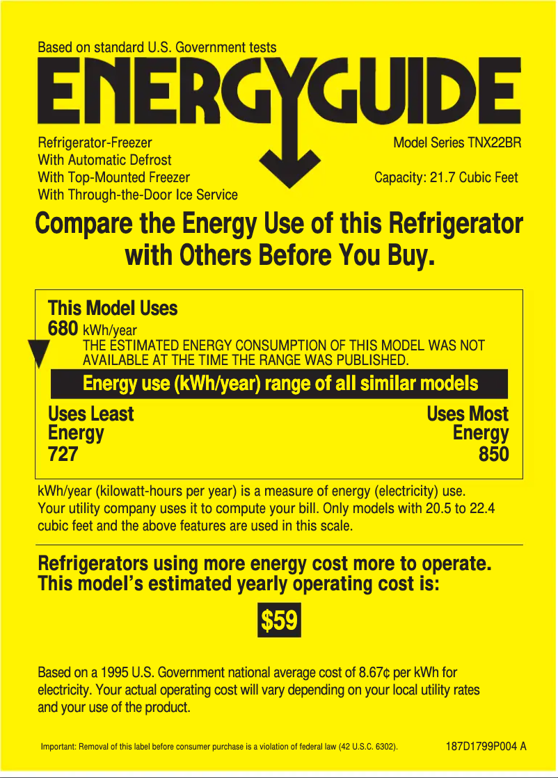 Page n°1 - Label énergétique GE Profile Performance TNX22BRCLWW