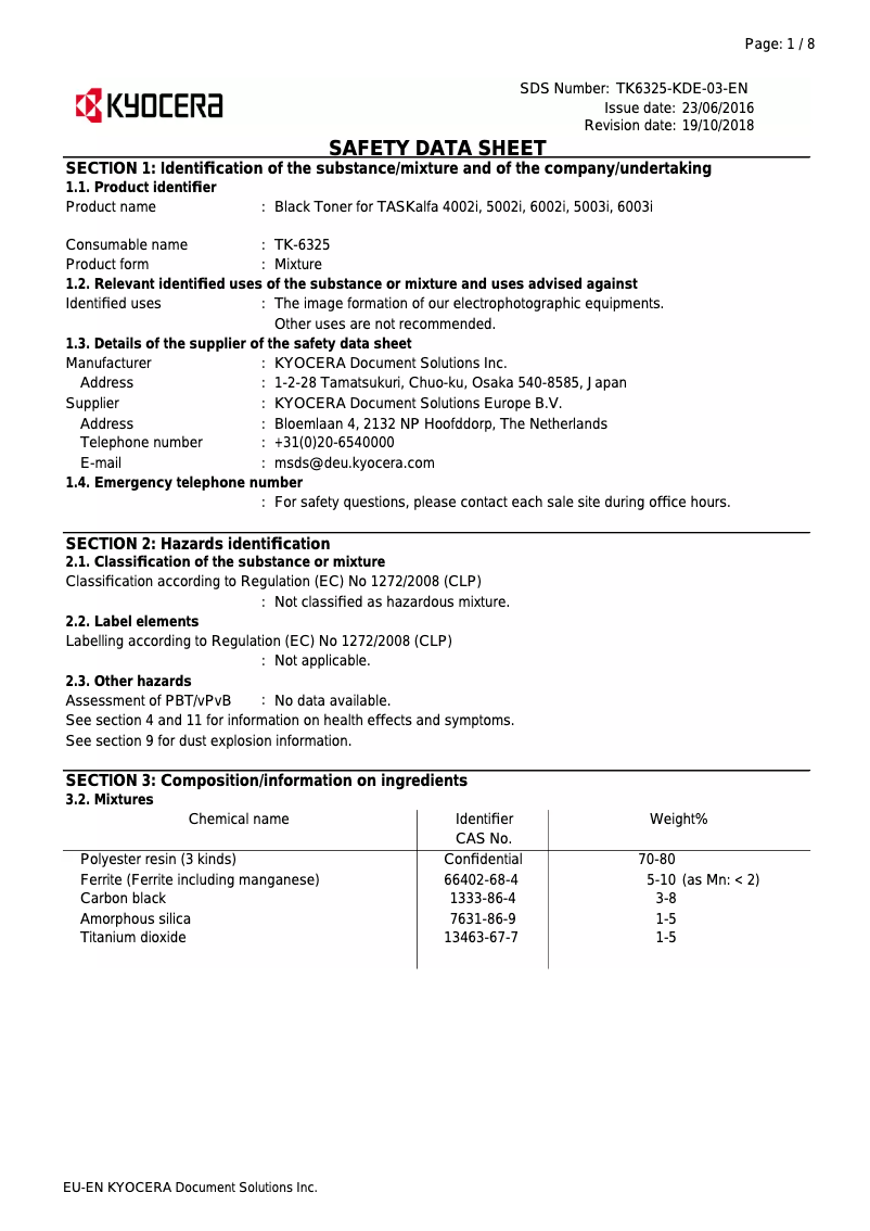 Page 1 de la notice Instructions de sécurité Kyocera TASKalfa 5002i