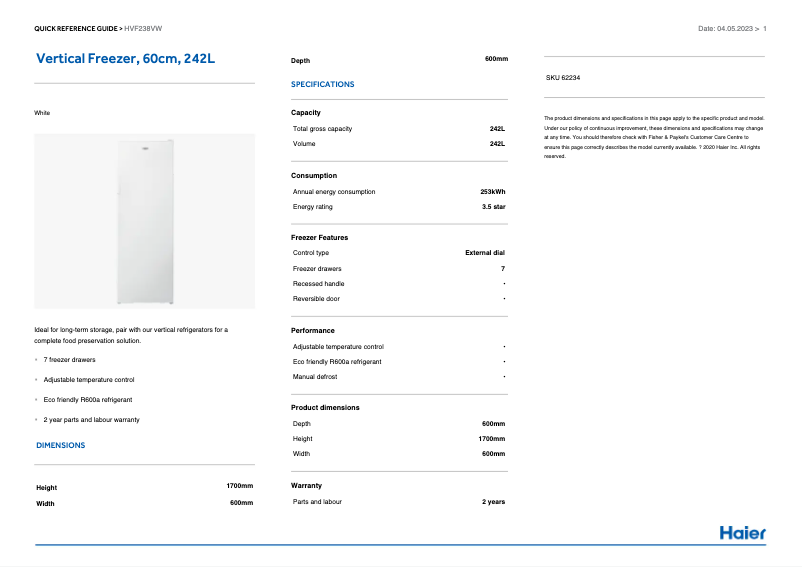 Image de la première page du manuel de l'appareil HVF238VW