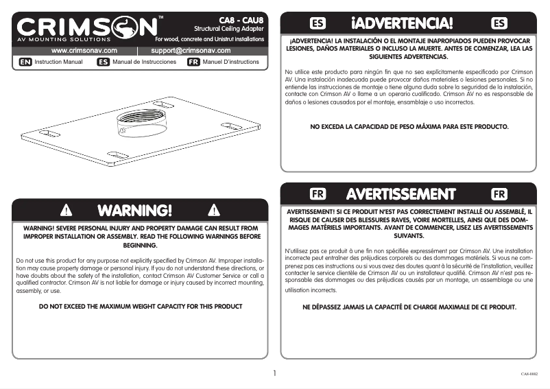 Page 1 de la notice Manuel utilisateur Crimson CA8
