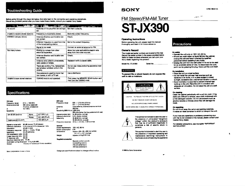 Página 1 del manual Manual de usuario Sony ST-JX390