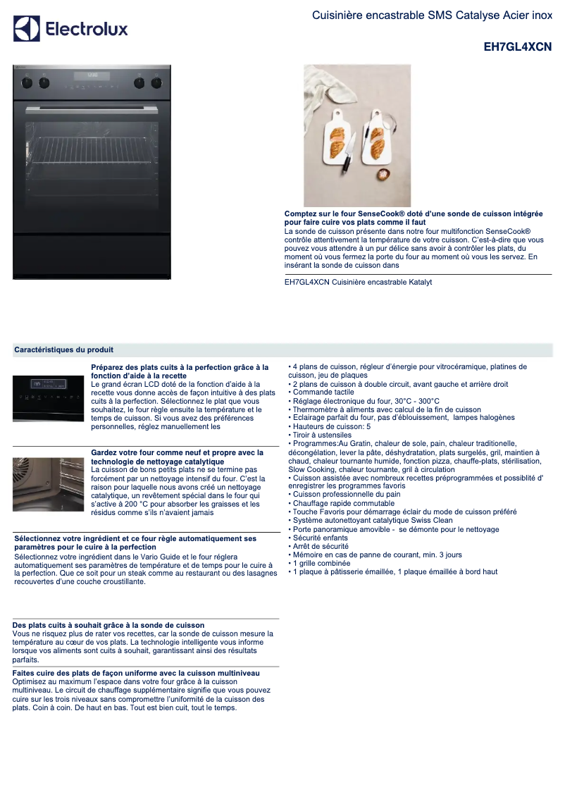 Page 1 de la notice Fiche technique Electrolux EH7GL4XCN
