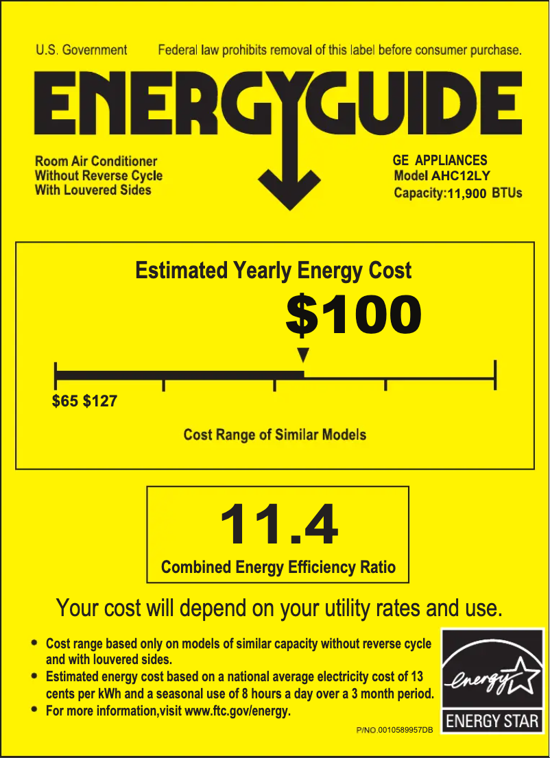 Page n°1 - Label énergétique GE AHC12LY