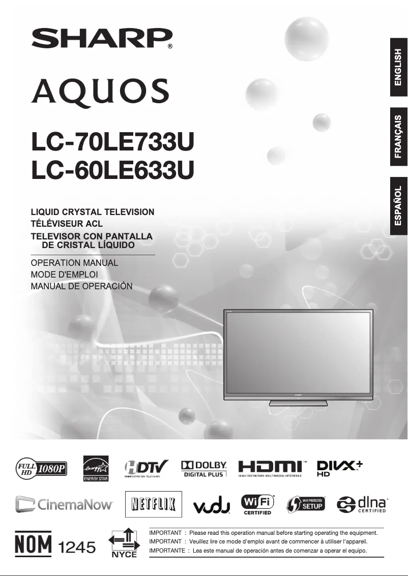 Page n°1 - Manuel utilisateur Sharp Aquos LC-70LE733U