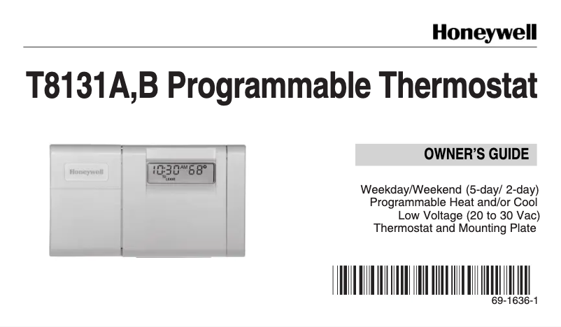 Page 1 de la notice Manuel utilisateur Honeywell T8131B