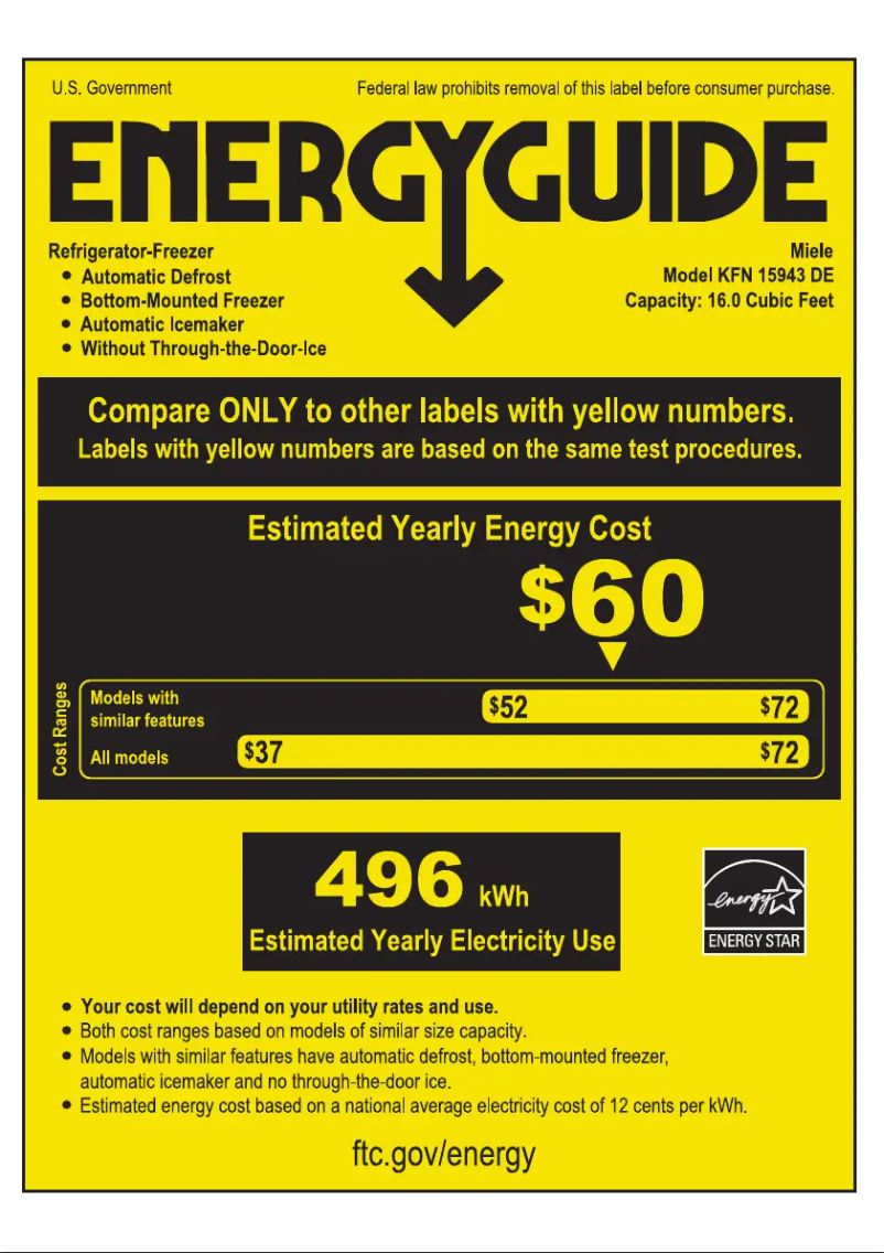 Page 1 de la notice Label énergétique Miele KFN 15943 DE