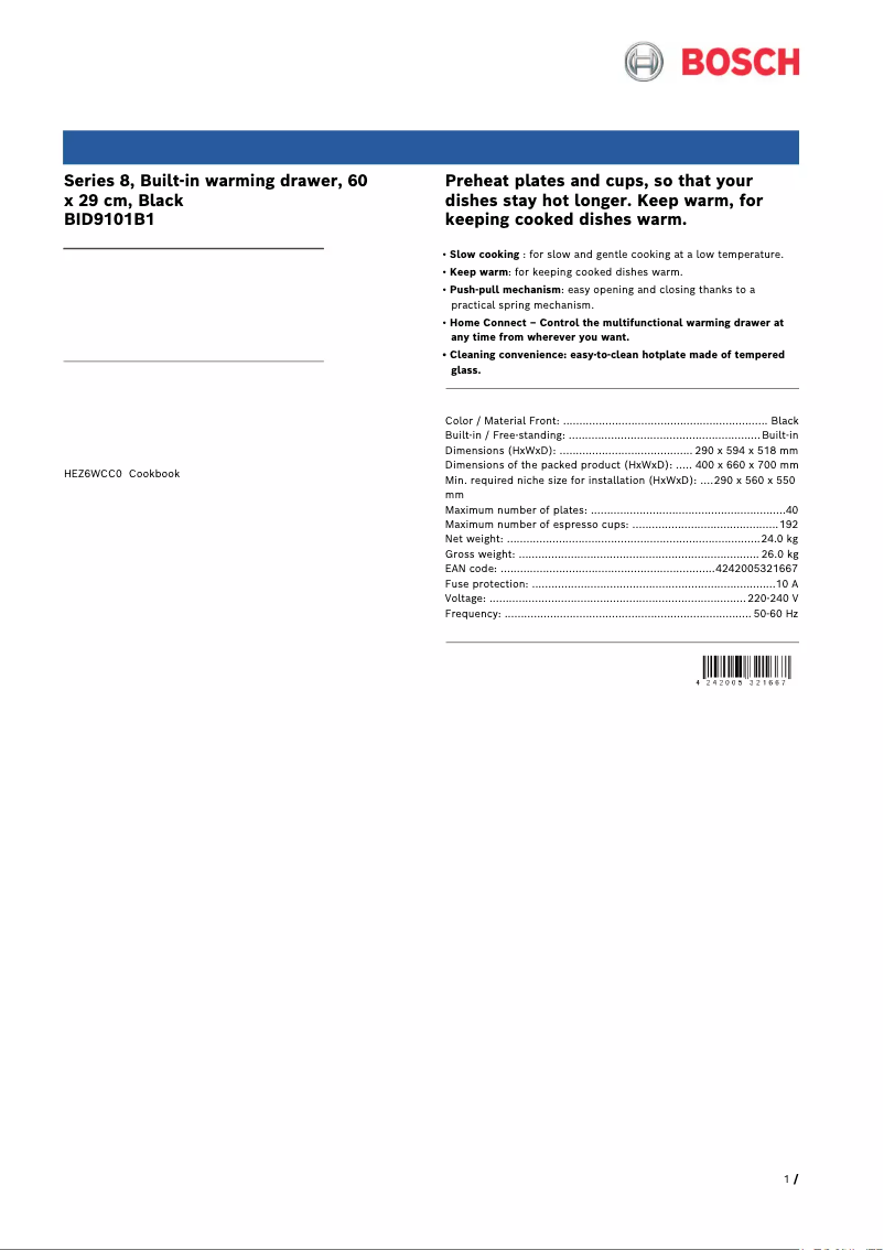 Page n°1 - Fiche technique Bosch BID9101B1