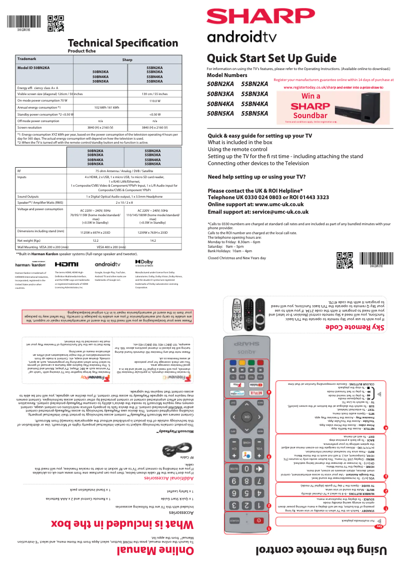 Page n°1 - Guide de démarrage rapide Sharp 50BN2KA
