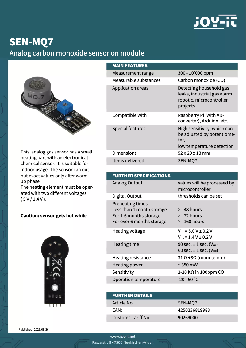 First page image of the manual for SEN-MQ7